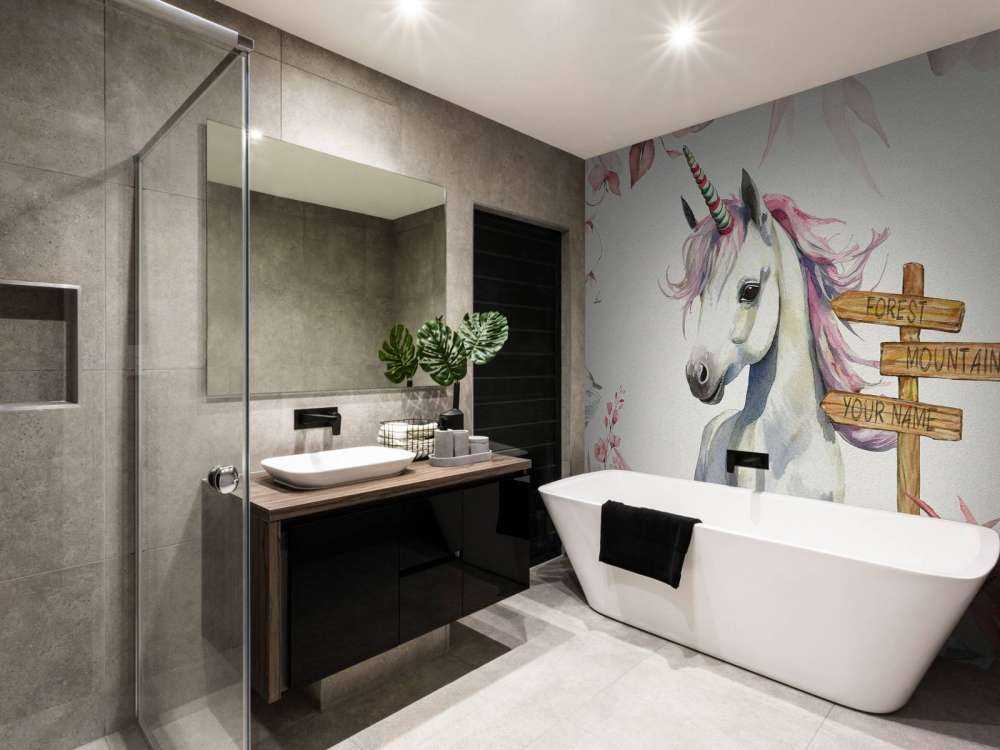 Bébé licorne avec des plantes roses