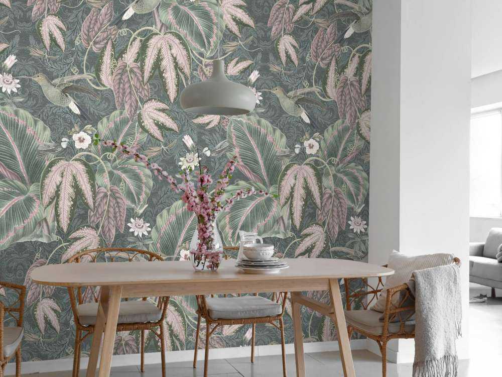 Oiseaux de paradis tropicaux - vert vintage