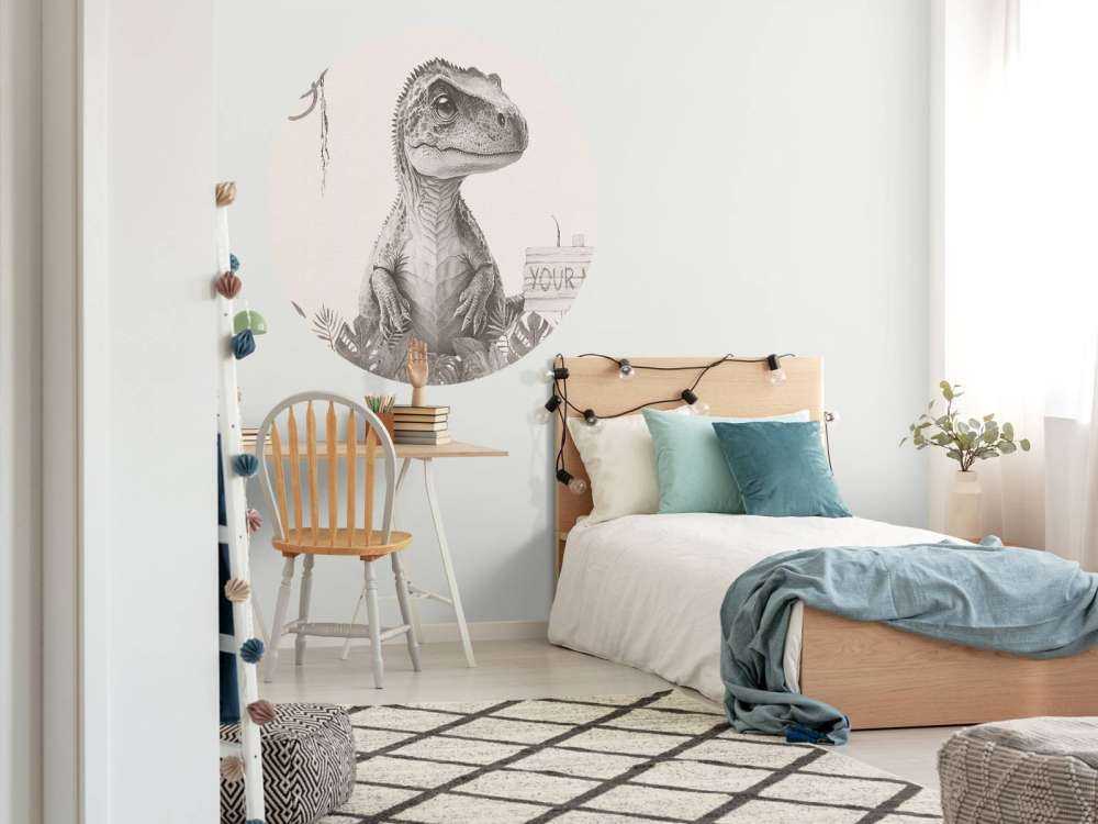 Bébé T-rex dans la jungle beige