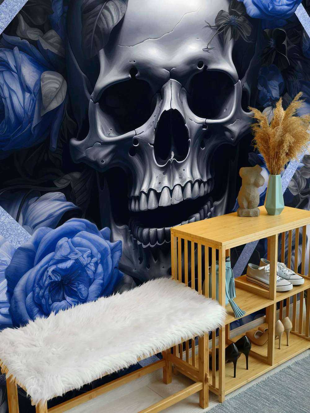 Skulls and roses gothic romance elegance blue