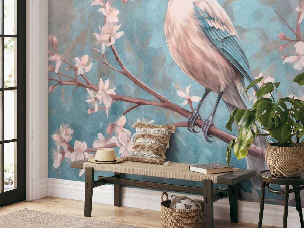 Spring bird with blooms