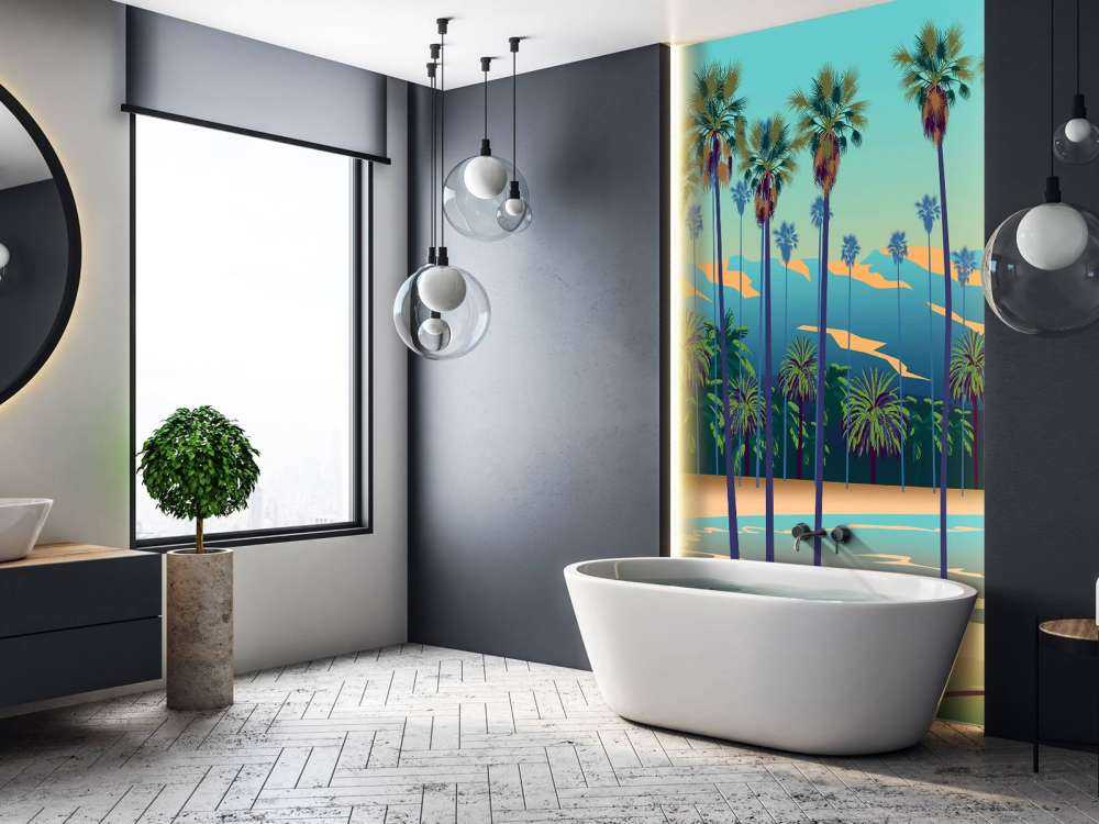 Lac dessiné avec des palmiers