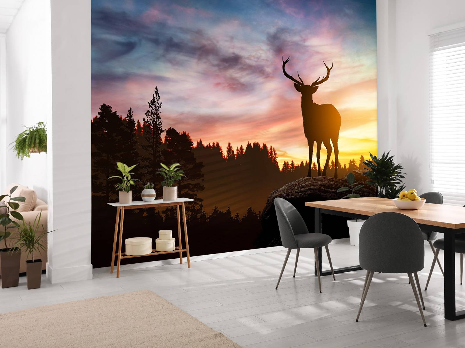 Tapisserie Vintage Italie 19x39 Pouces – Cerf, Montagne, Lac, Coucher De Soleil