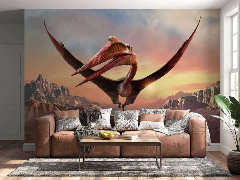 Quetzalcoatlus volant au-dessus des montagnes