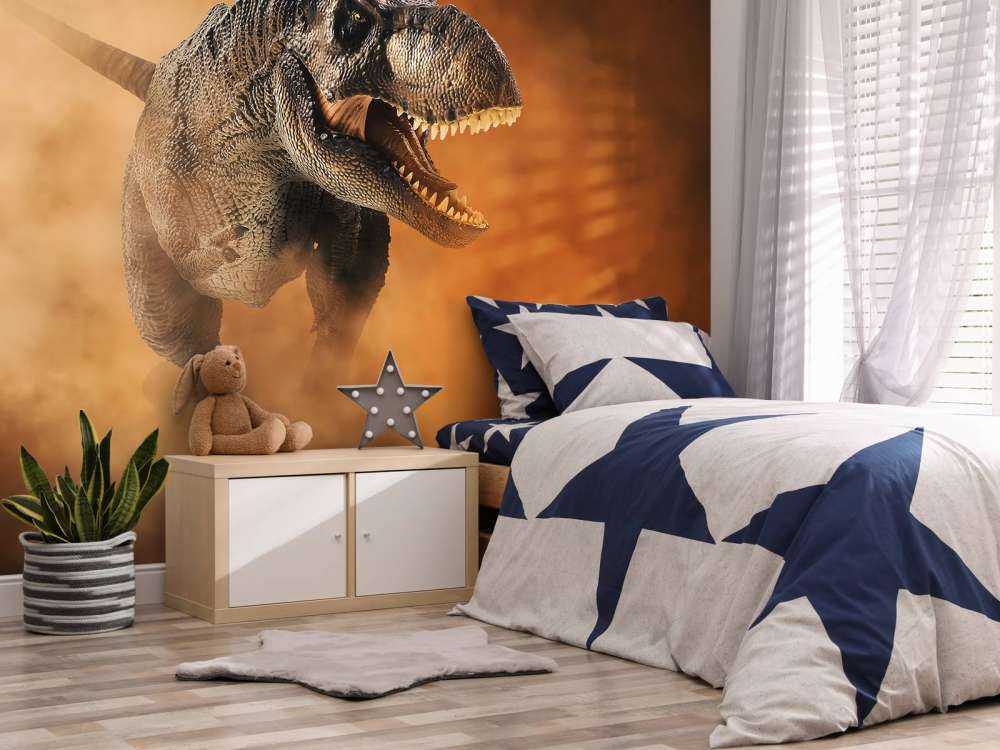 Tyrannosaure marchant dans la fumée