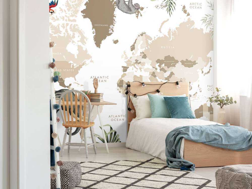 Carte du monde avec animaux de la jungle