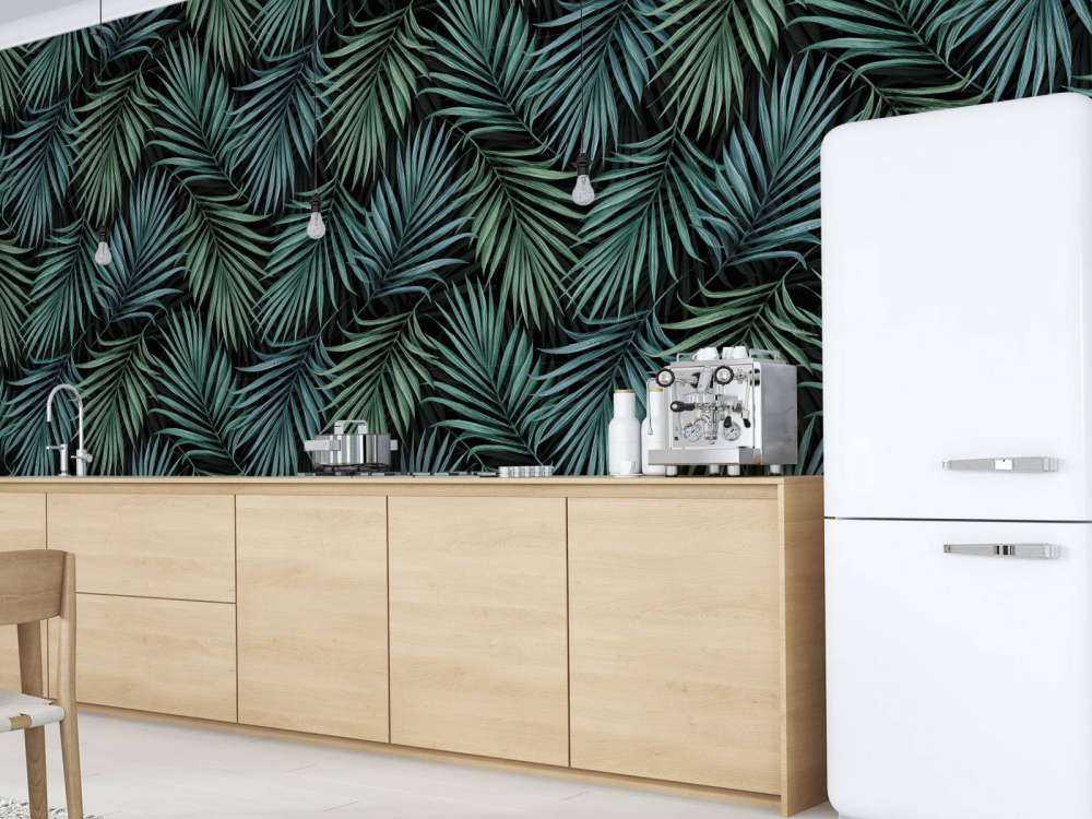 Feuilles bleu canard à motifs tropicaux