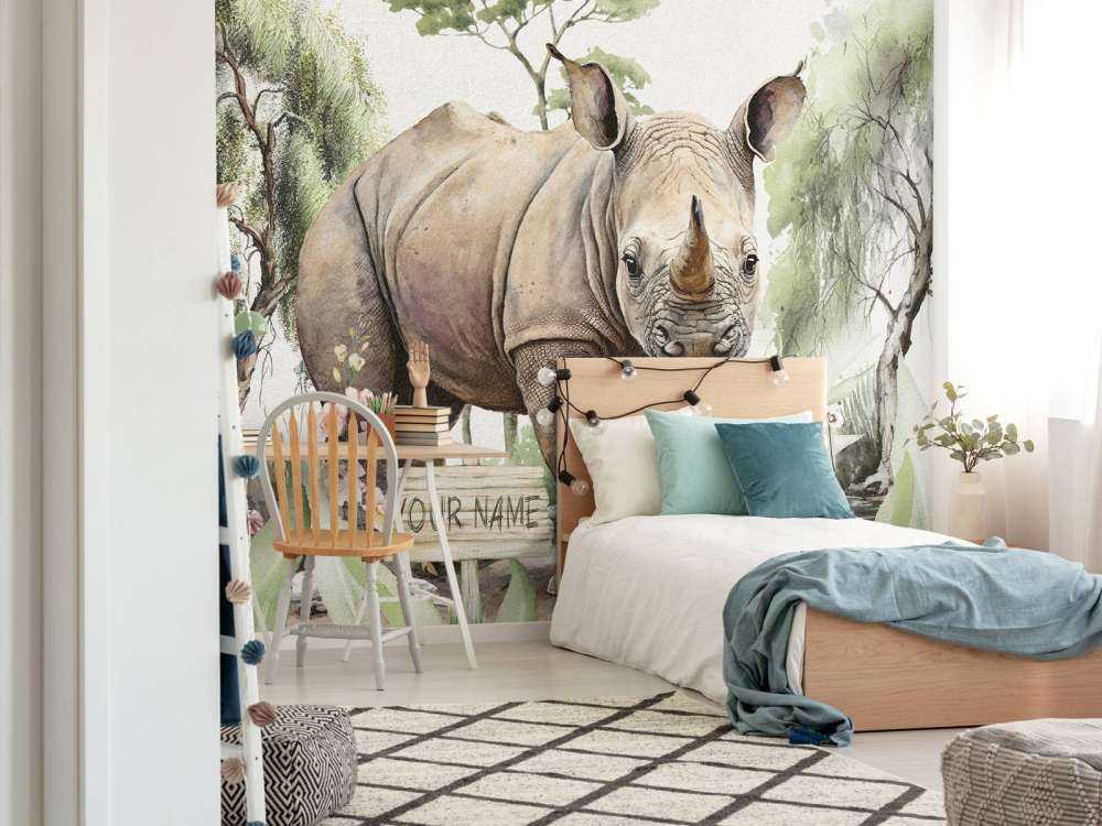 Bébé rhino dans la savane