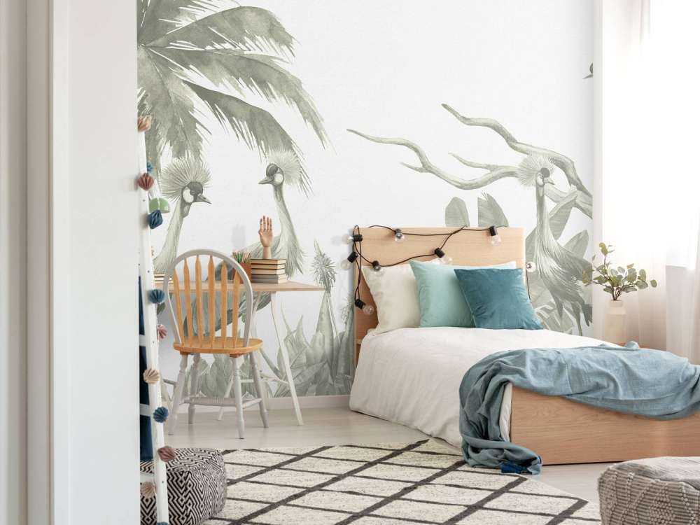 Jungle avec grues en vert d'eau