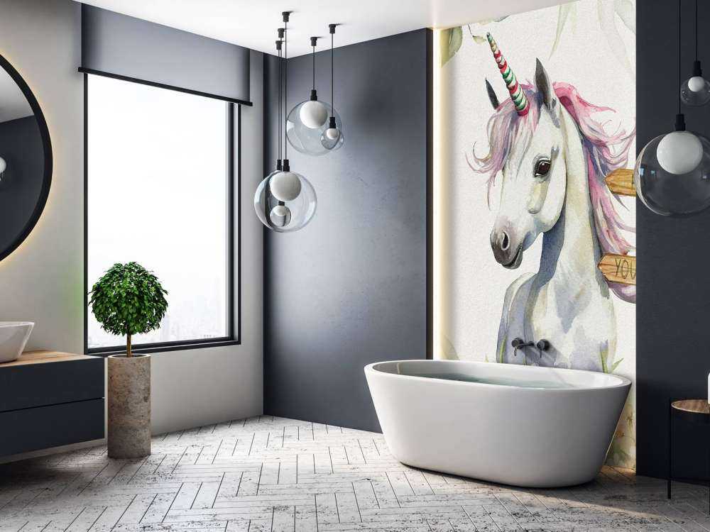 Bébé licorne avec plantes