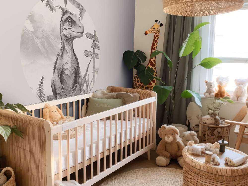 Bébé vélociraptor dans la jungle beige