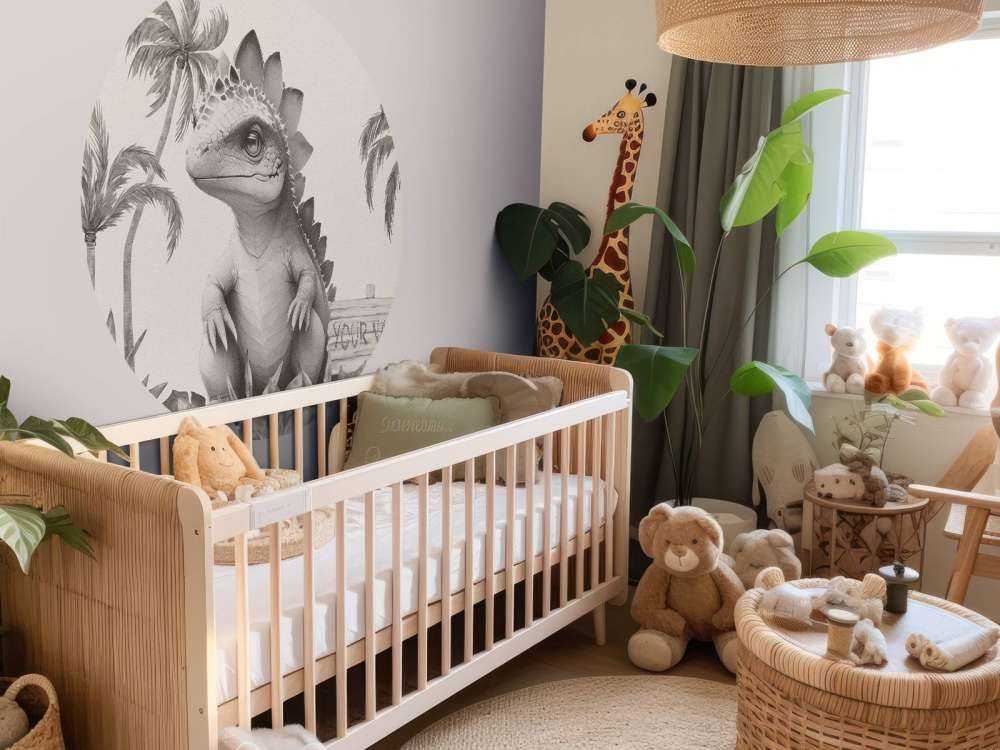 Bébé stégosaure dans la jungle beige