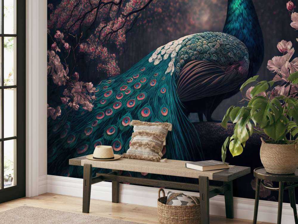 Paon dans la Splendeur des Fleurs