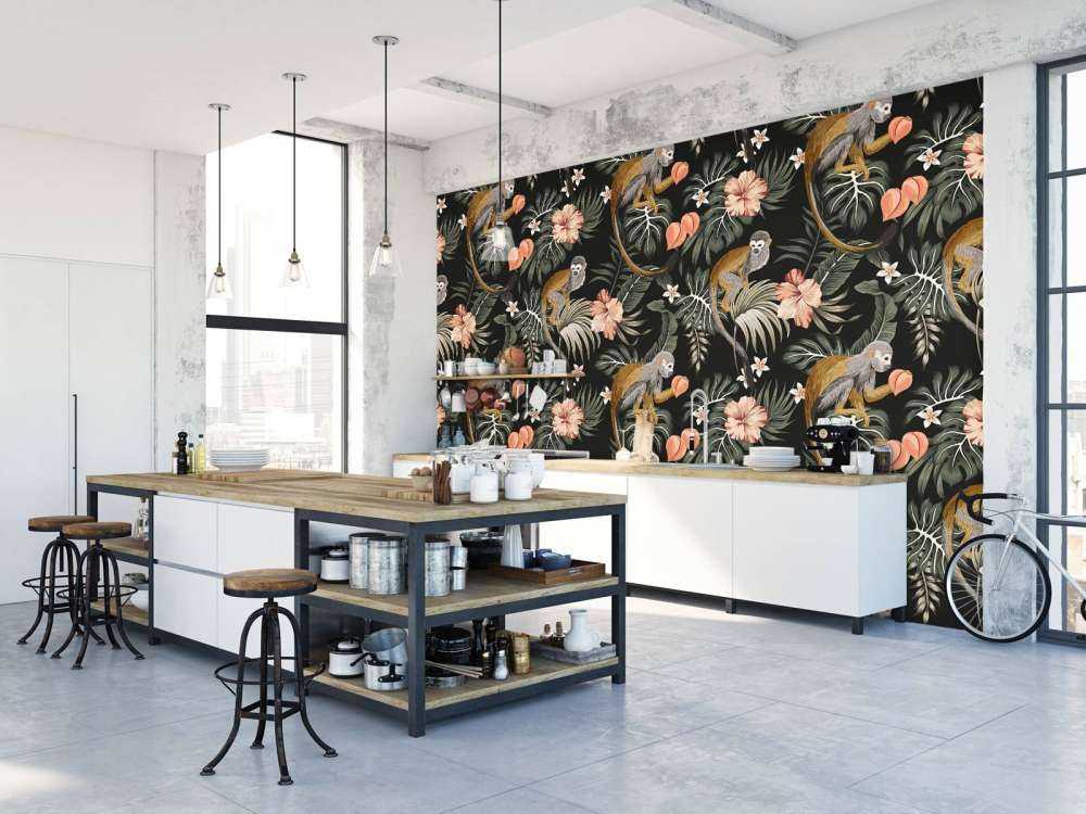 Feuilles tropicales avec des singes