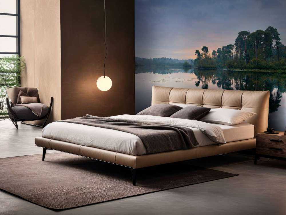 Reflets de la forêt dans l'eau au soleil levant