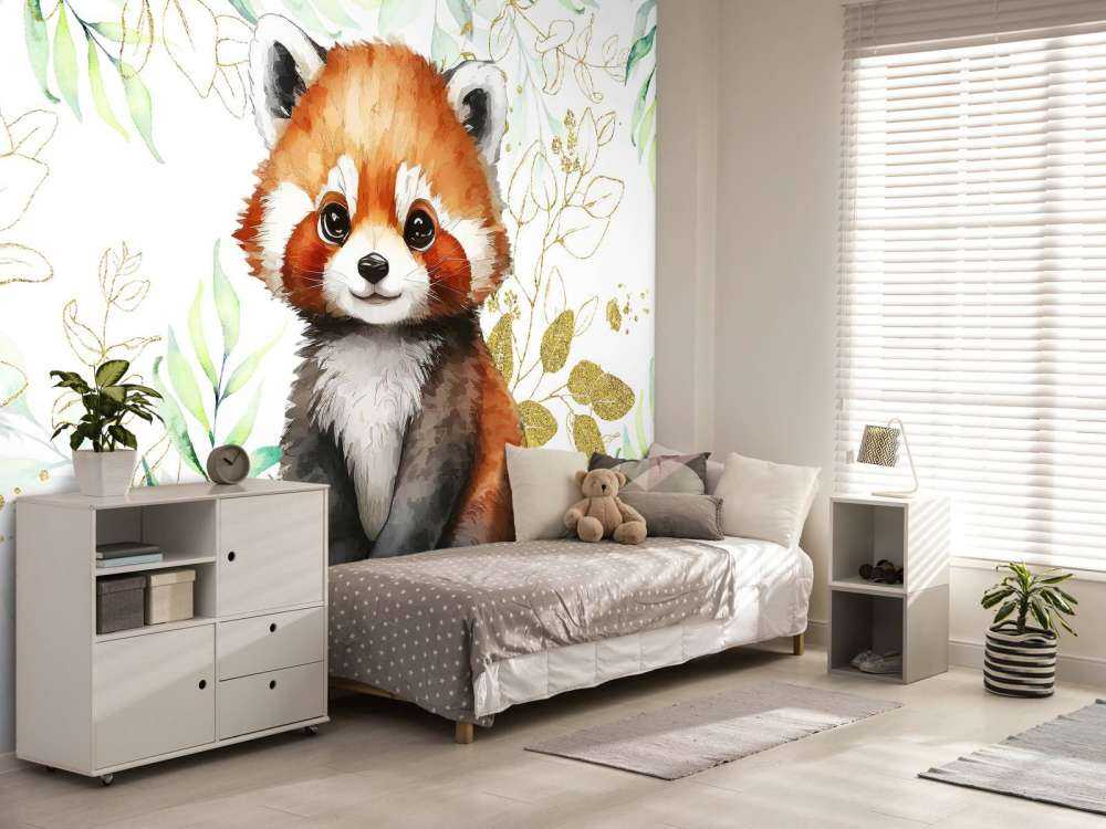 Panda rouge mignon et feuilles