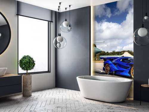 Supercar futuriste à l'aéroport