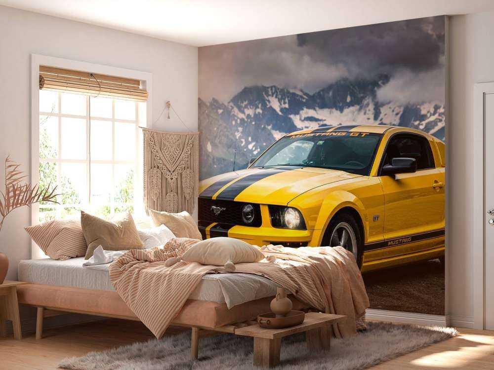 Mustang gelé dans un paysage montagneux