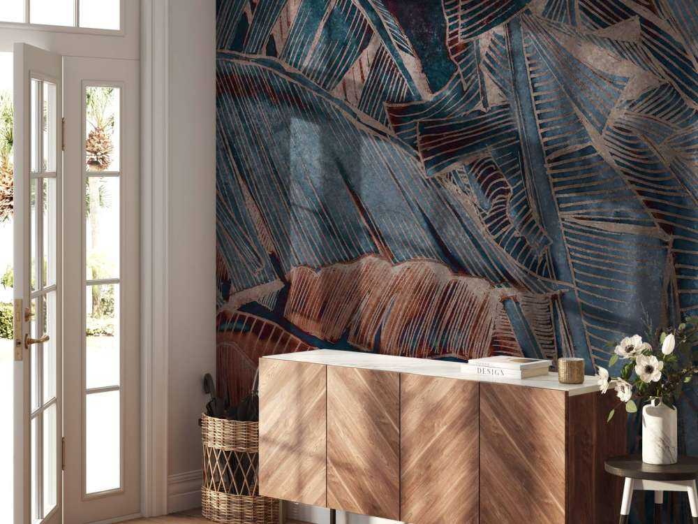 Feuille de bananier en bleu cuivre contraste