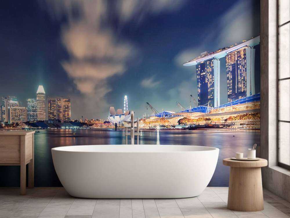 ligne d'horizon du front de mer avec des lumières futuristes