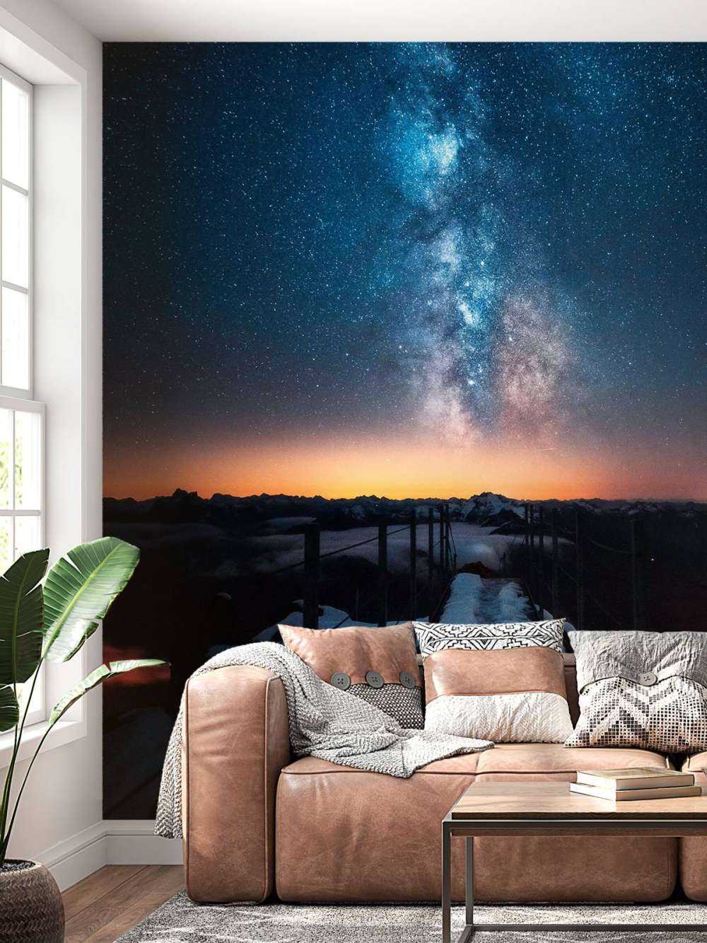 Chemin des étoiles sur la montagne enneigée