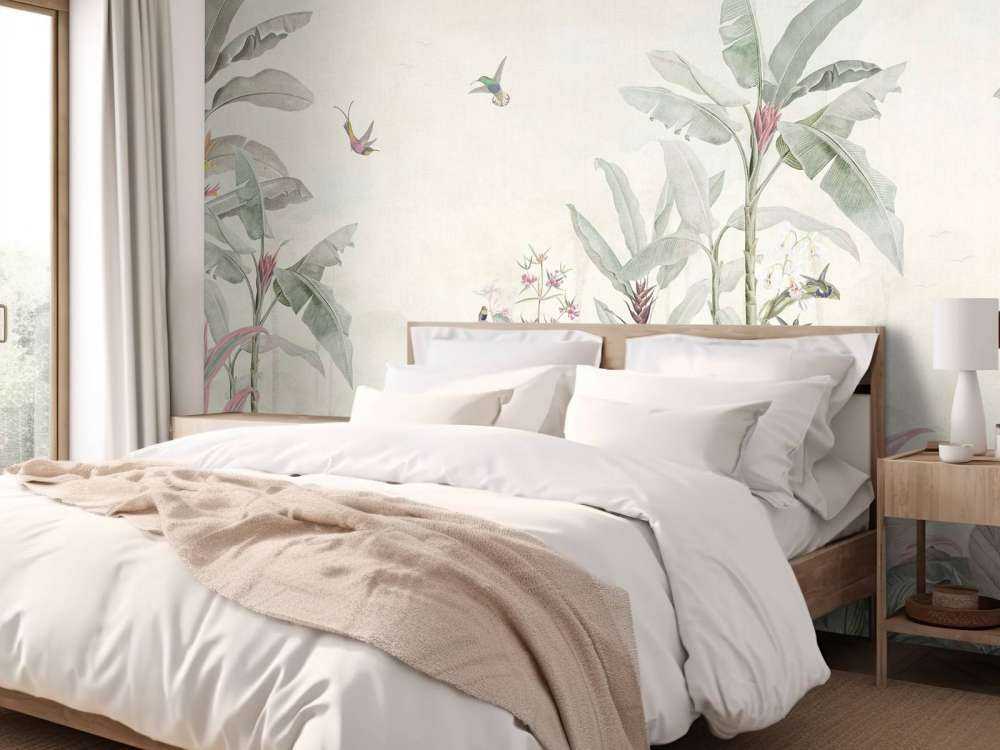 Colibris et feuilles tropicales