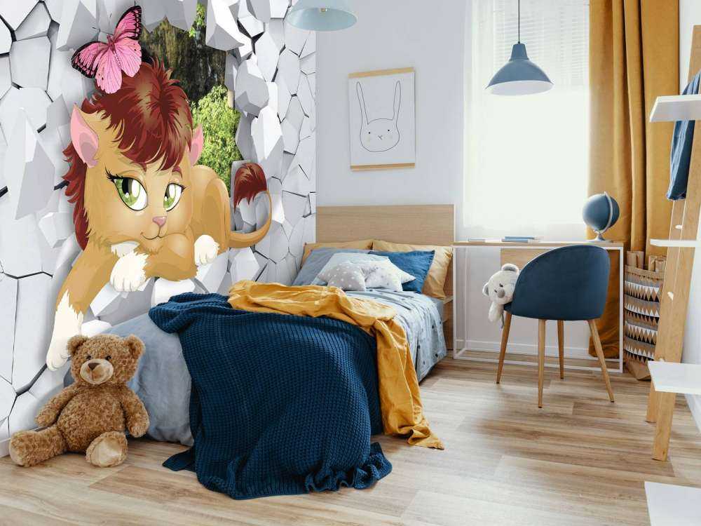 Lionne à travers un mur