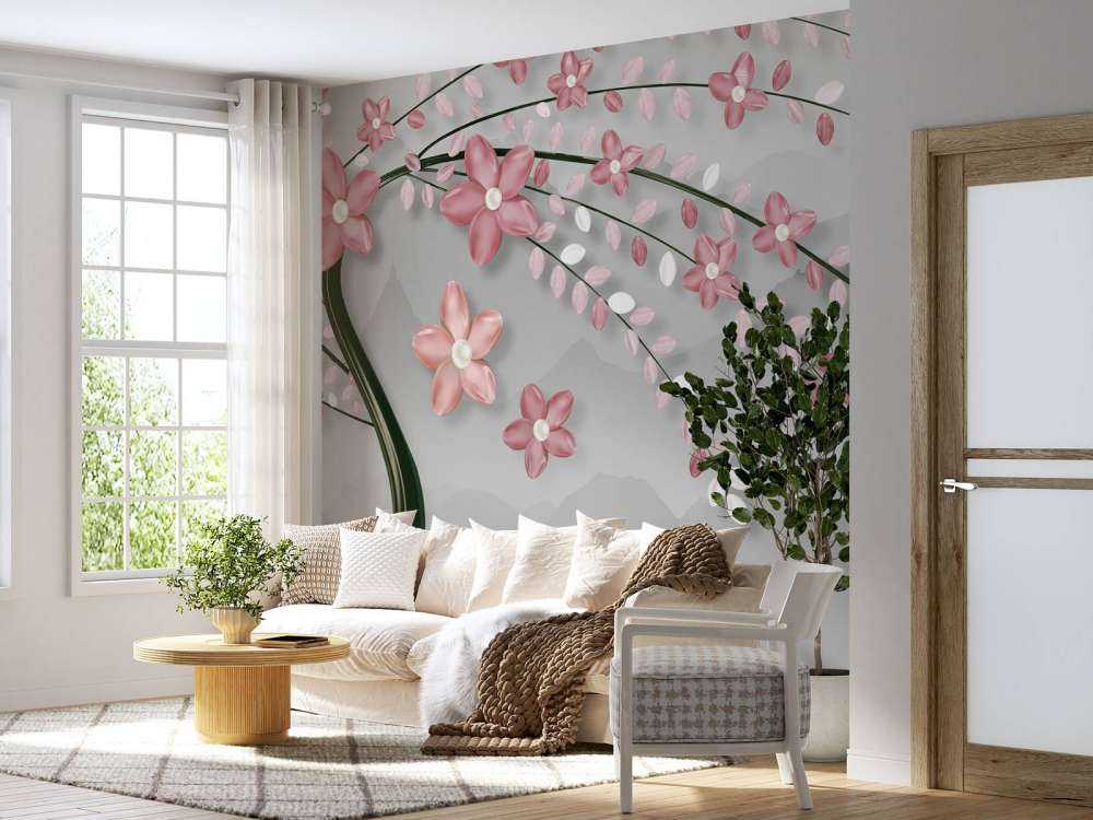 Arbre 3D avec des fleurs roses