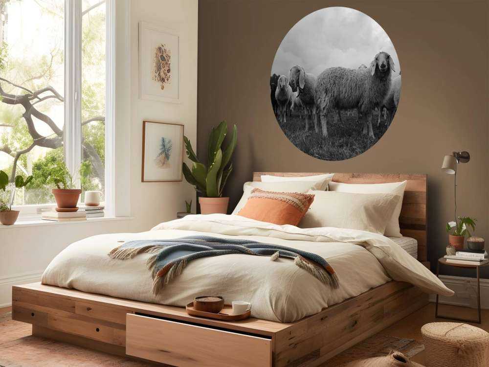 Troupeau de moutons en noir et blanc