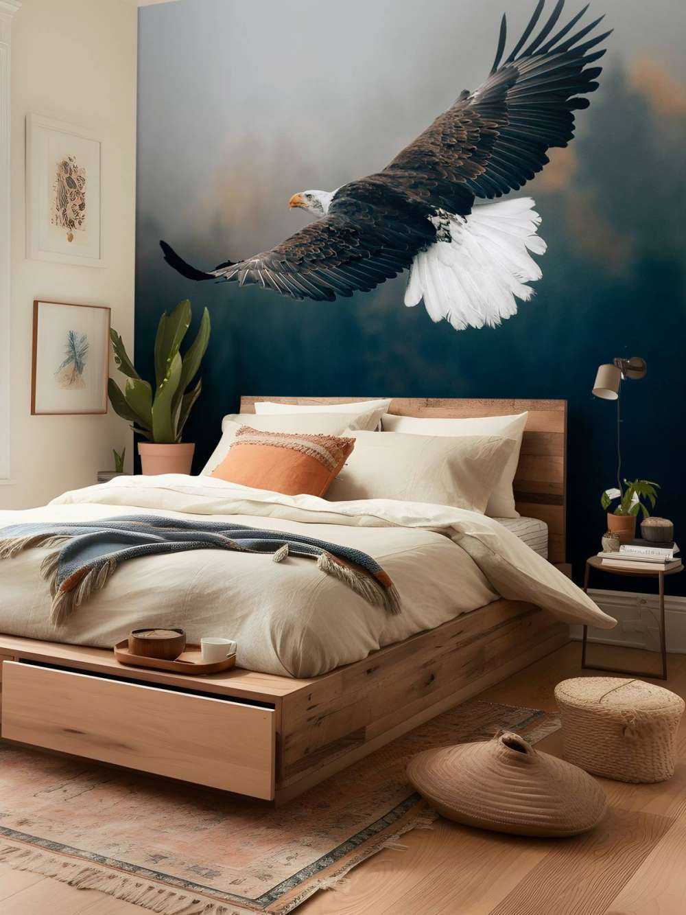 Pygargue à tête blanche au-dessus de la forêt