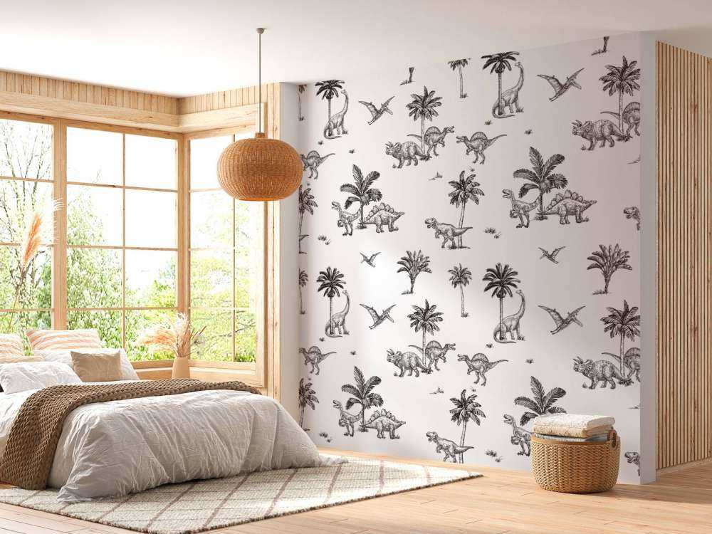 Motif de dinosaures en noir et blanc