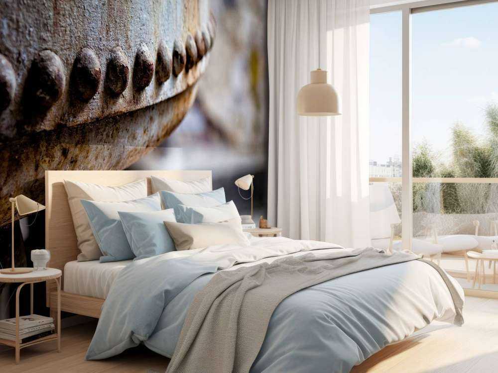 Détail d'une chaudière à vapeur rouillée