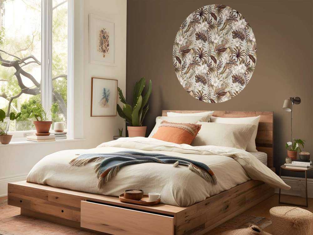 Fleurs tropicales, beige