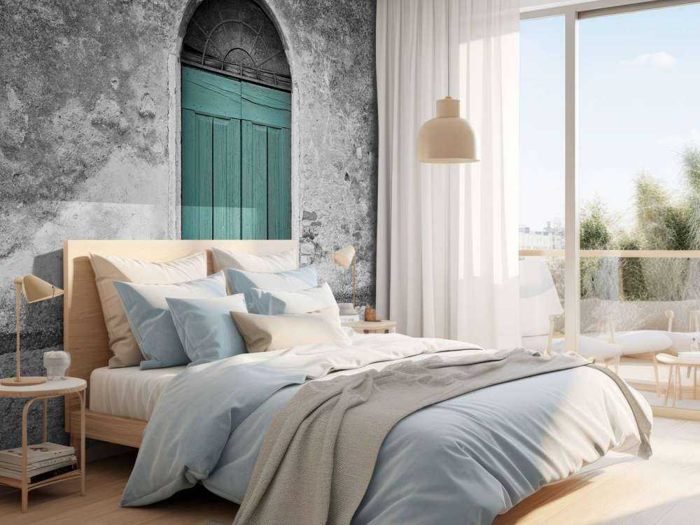 Porte verte dans un vieux mur