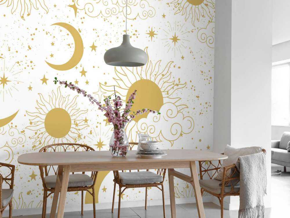 Soleil, lune et étoiles en or