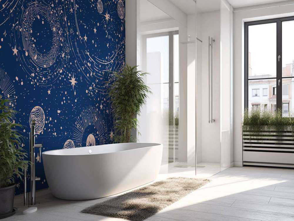 Pluie de planètes en bleu nuit