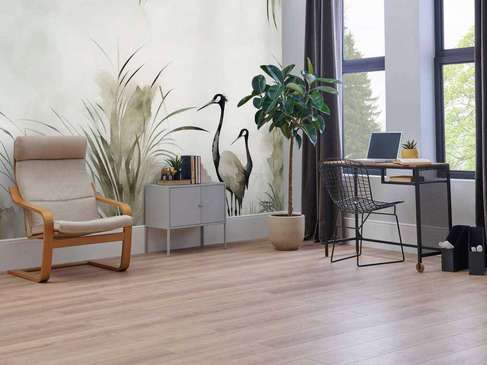 Grues dans le champ vert