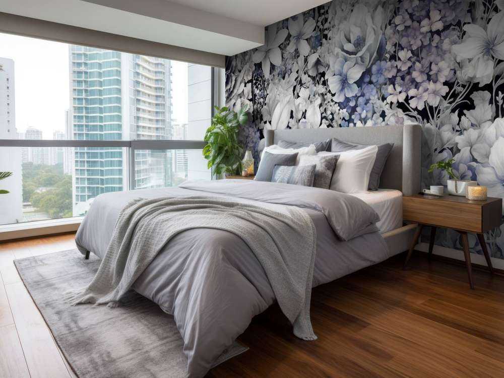 Festival des fleurs sans couture - bleu foncé