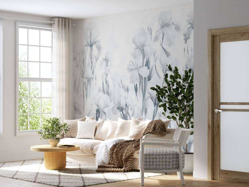 Les iris dansent un bleu frais et sans couture