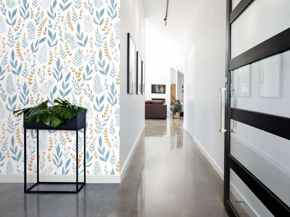 Motif avec feuilles bleues