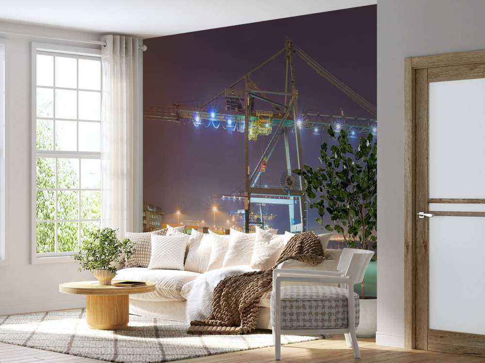 Vue nocturne du port illuminé d'Anvers