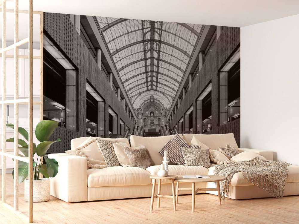 Gare centrale d'Anvers noir et blanc