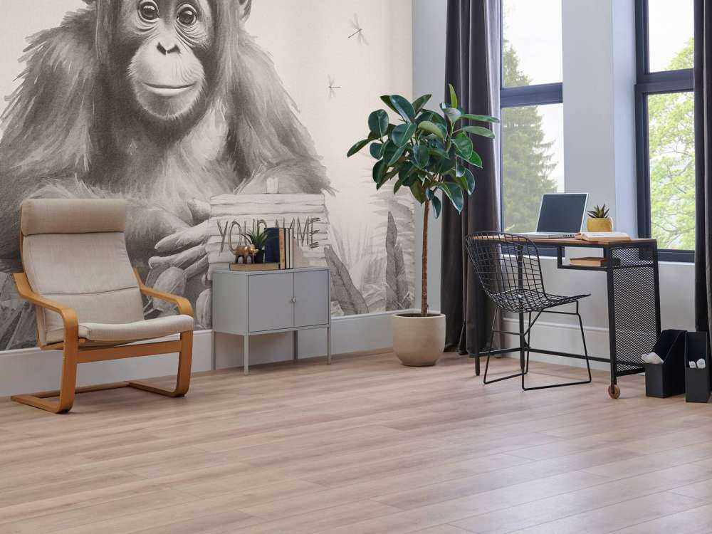 Bébé orang-outan dans la jungle beige