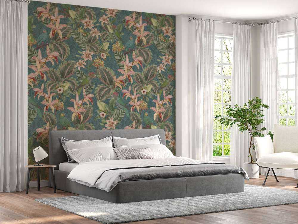 Oiseaux & perroquets de la jungle tropicale - turquoise