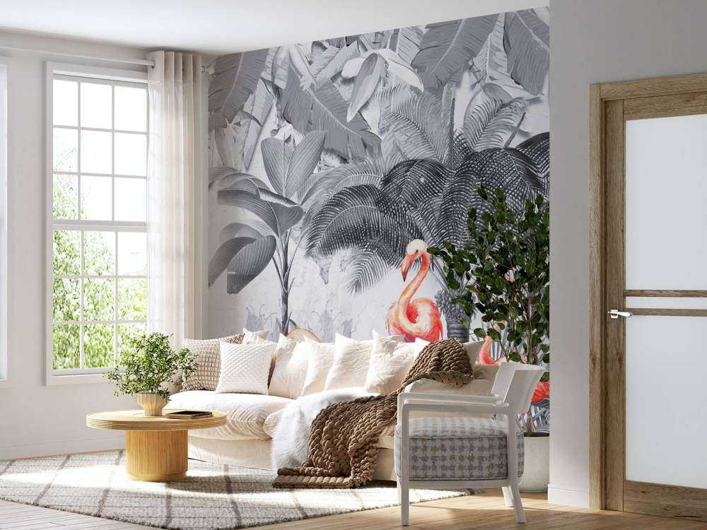 Jungle avec flamants roses