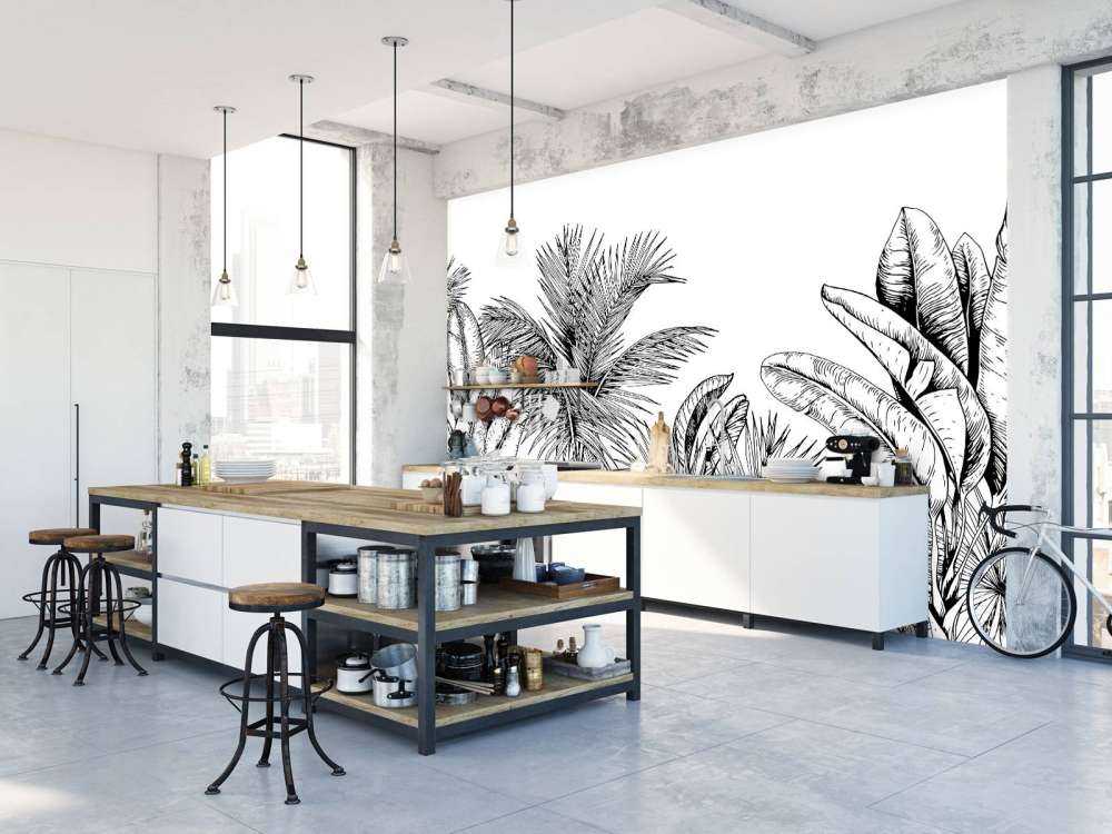 Palmiers et feuilles de bananier