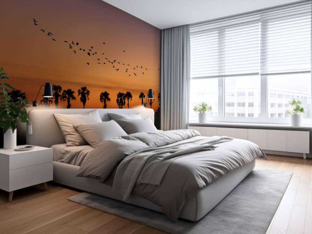 Palmiers avec groupe d'oiseaux