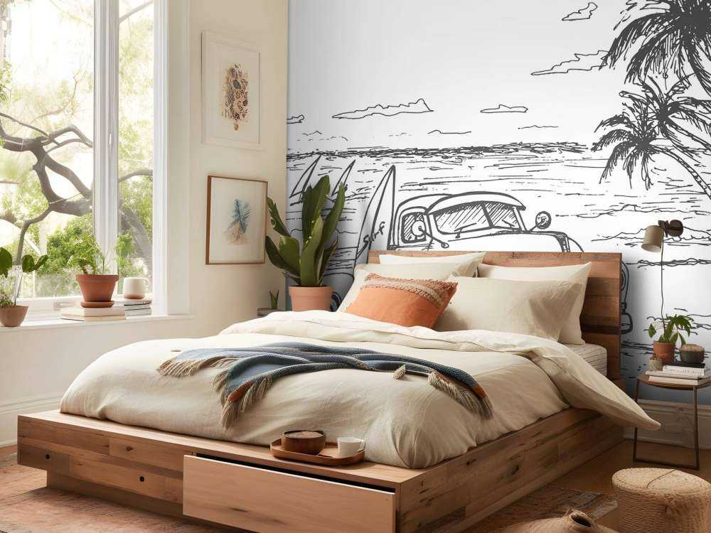 Plage dessinée en noir et blanc