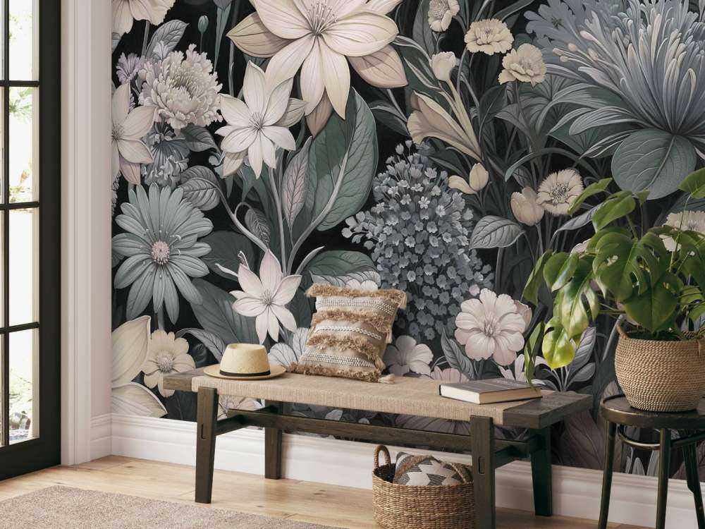 Prairie fleurie sombre aux tons pastel