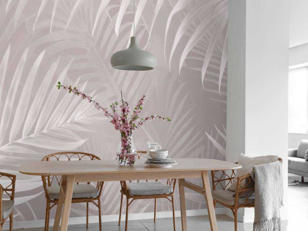 Feuilles de palmier brumeuses - rose